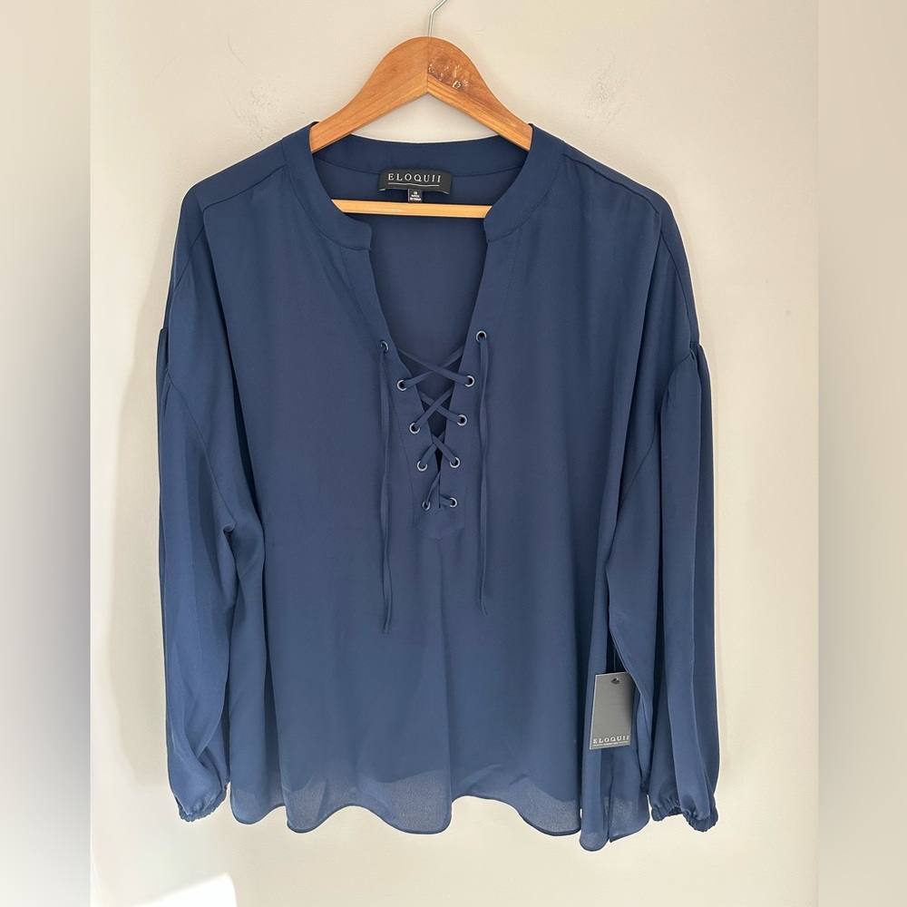 NWT Eloquii‎ navy blue lace up blouse size 18